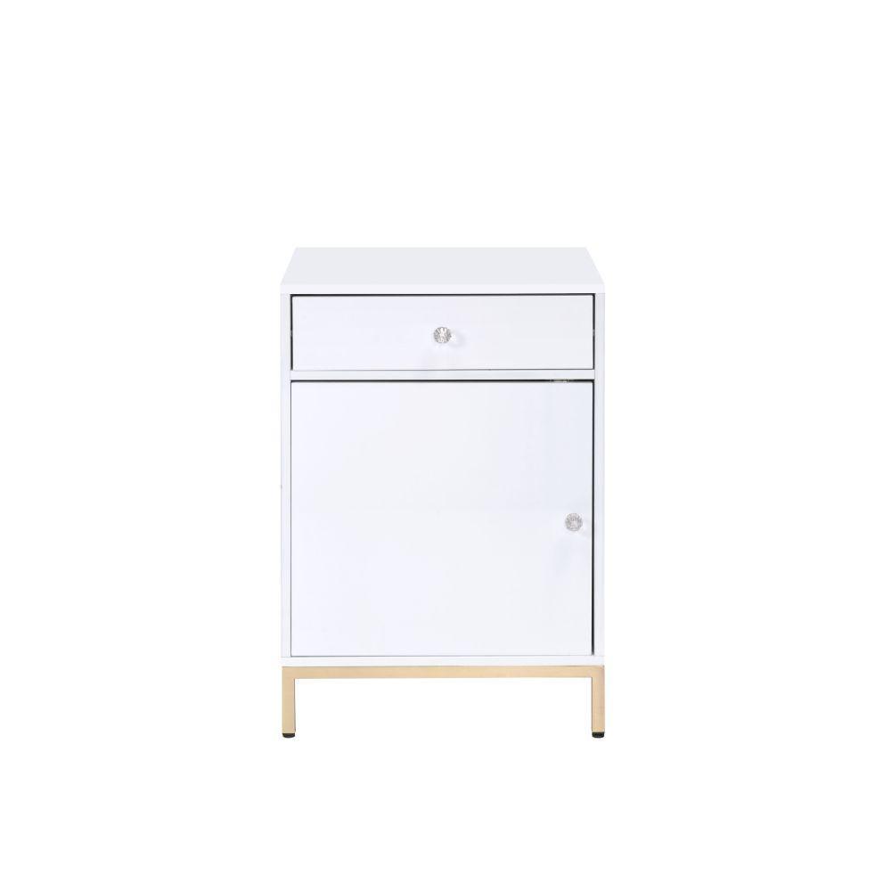 ACME Ottey Cabinet, White High Gloss & Gold FredCo