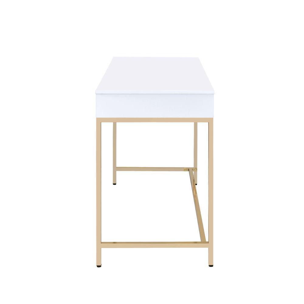 ACME Ottey Desk, White High Gloss & Gold FredCo