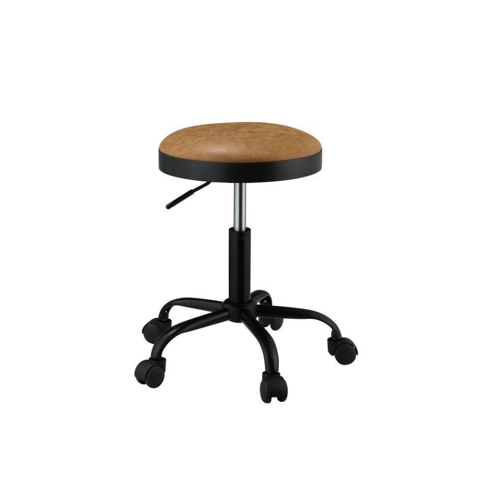 ACME Ouray Adjustable Stool w/Swivel (Set-2), Vintage Caramel PU & Black FredCo