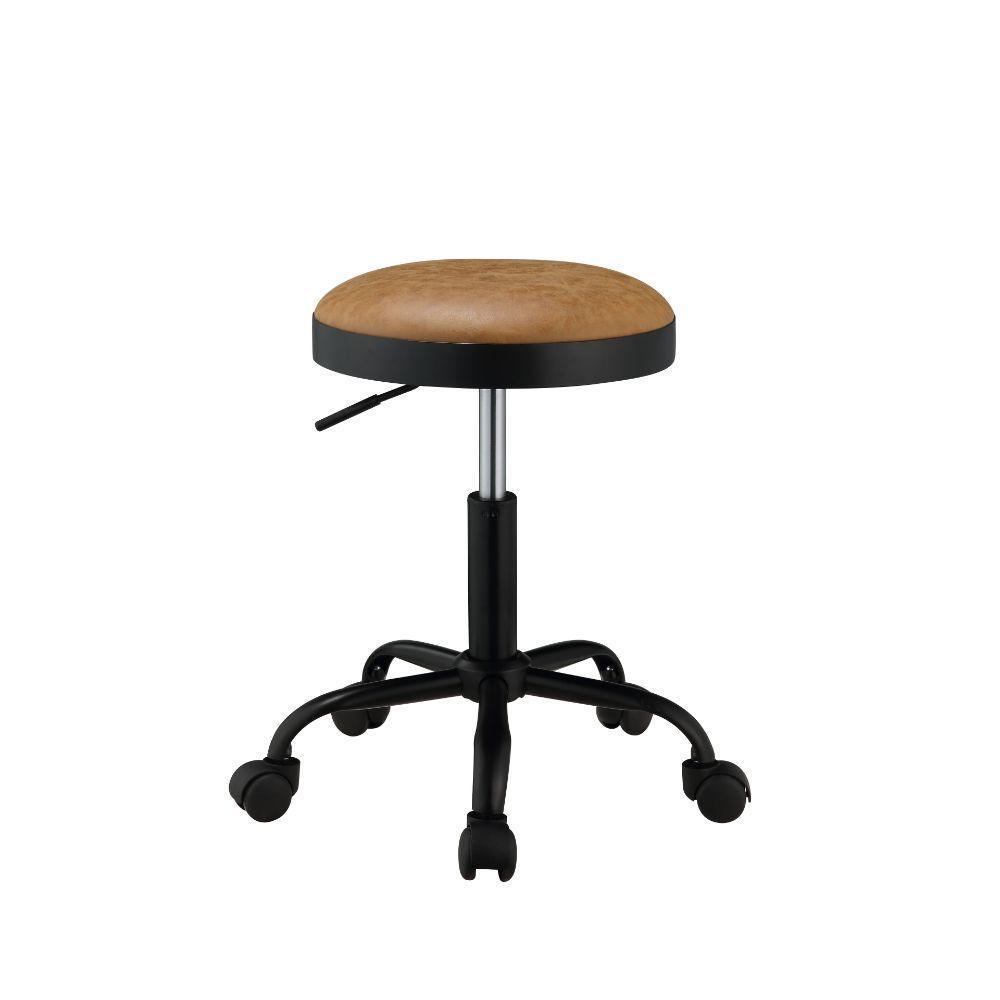 ACME Ouray Adjustable Stool w/Swivel (Set-2), Vintage Caramel PU & Black FredCo