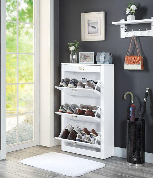 ACME Pagan Shoe Cabinet, White High Gloss Finish FredCo