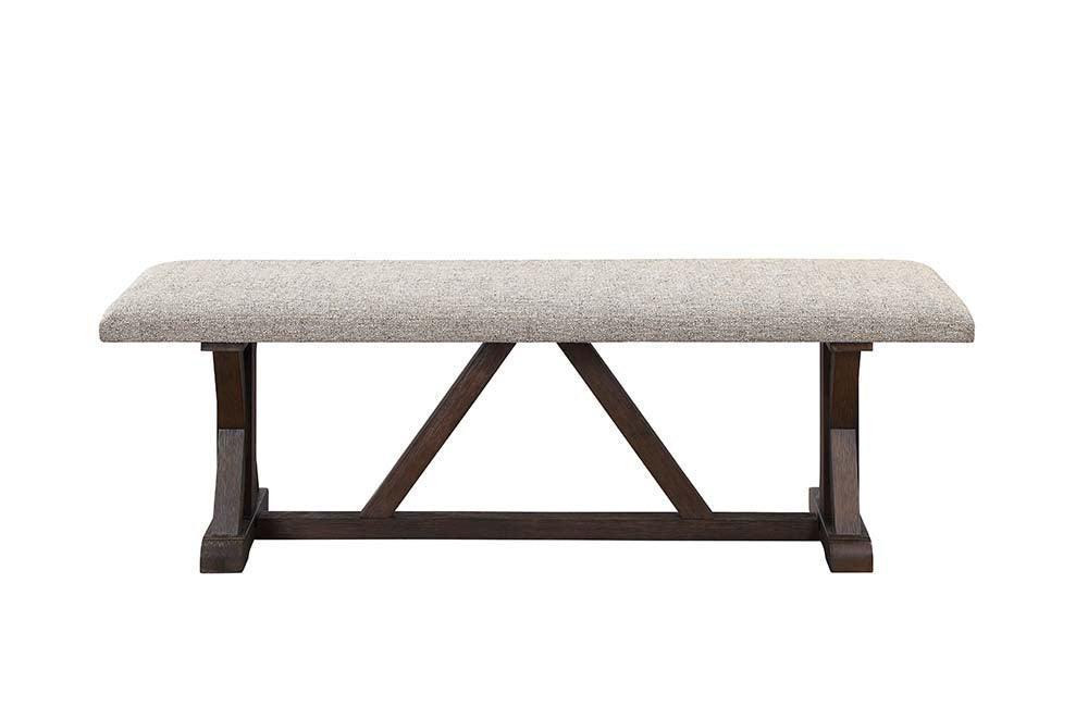 ACME Pascaline Bench, Gray Fabric, Rustic Brown & Oak Finish FredCo