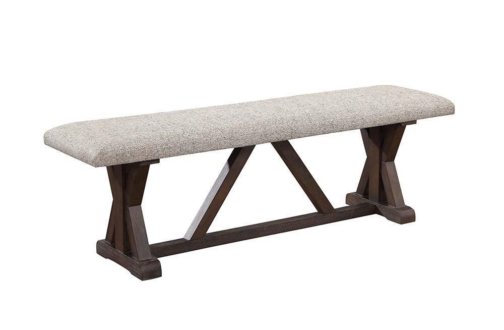 ACME Pascaline Bench, Gray Fabric, Rustic Brown & Oak Finish FredCo