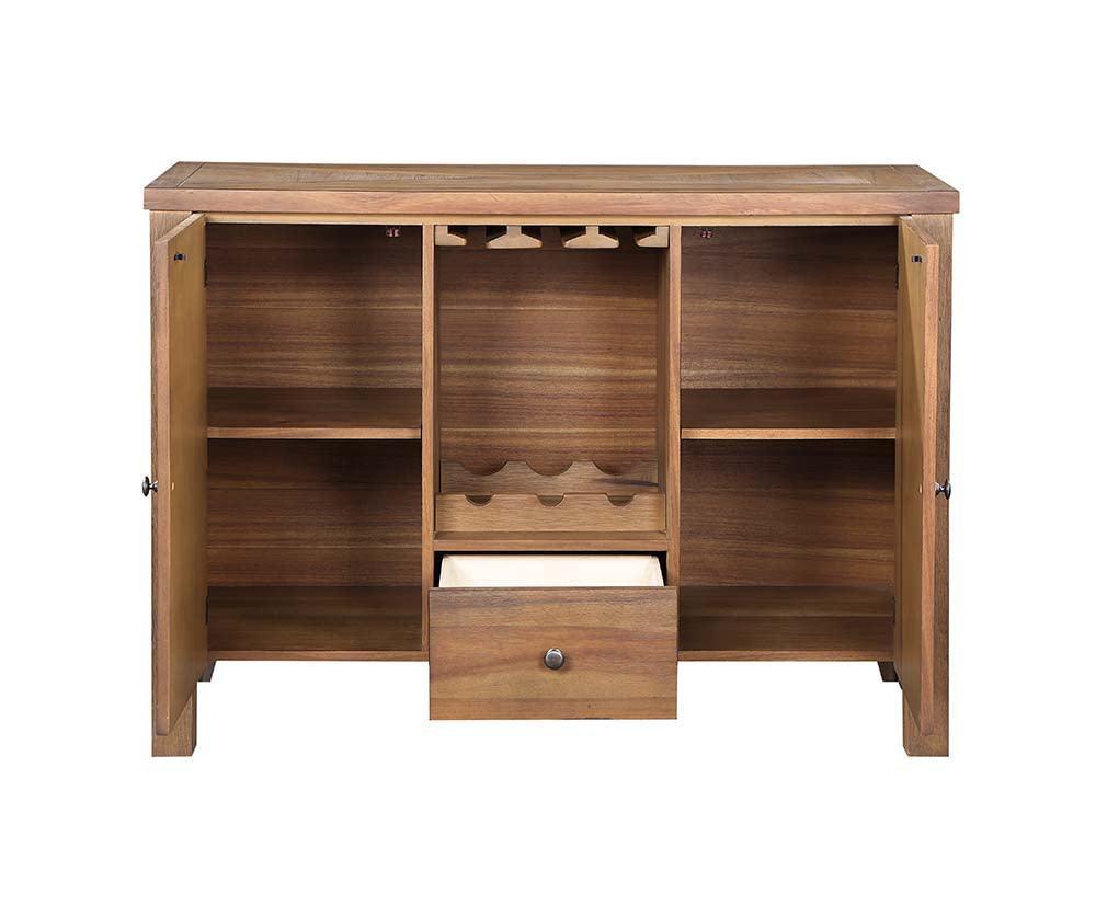 ACME Pascaline Server, Gray Fabric, Rustic Brown & Oak Finish FredCo