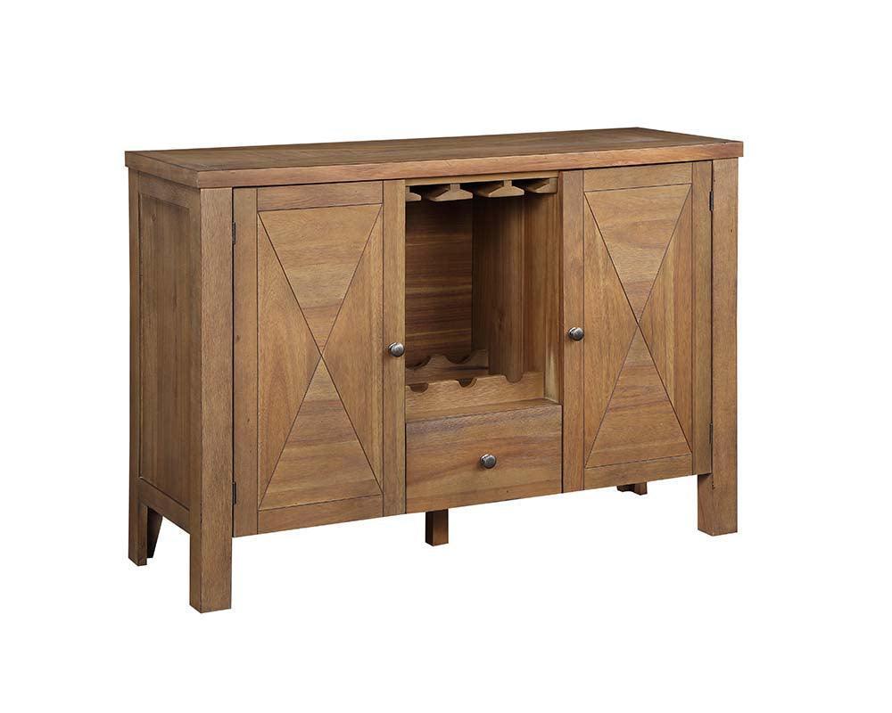 ACME Pascaline Server, Gray Fabric, Rustic Brown & Oak Finish FredCo