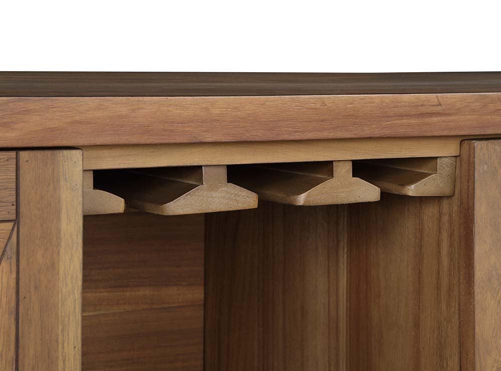 ACME Pascaline Server, Gray Fabric, Rustic Brown & Oak Finish FredCo