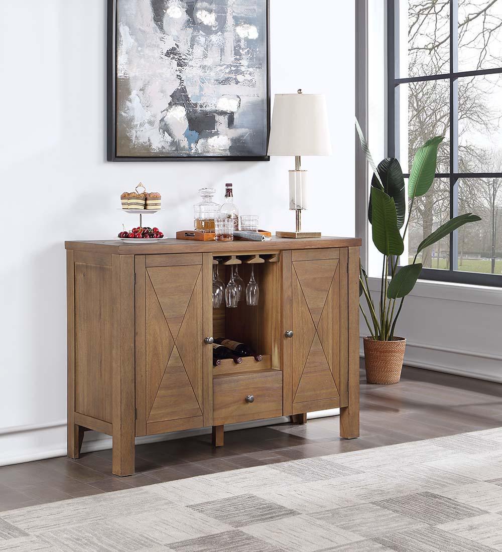 ACME Pascaline Server, Gray Fabric, Rustic Brown & Oak Finish FredCo