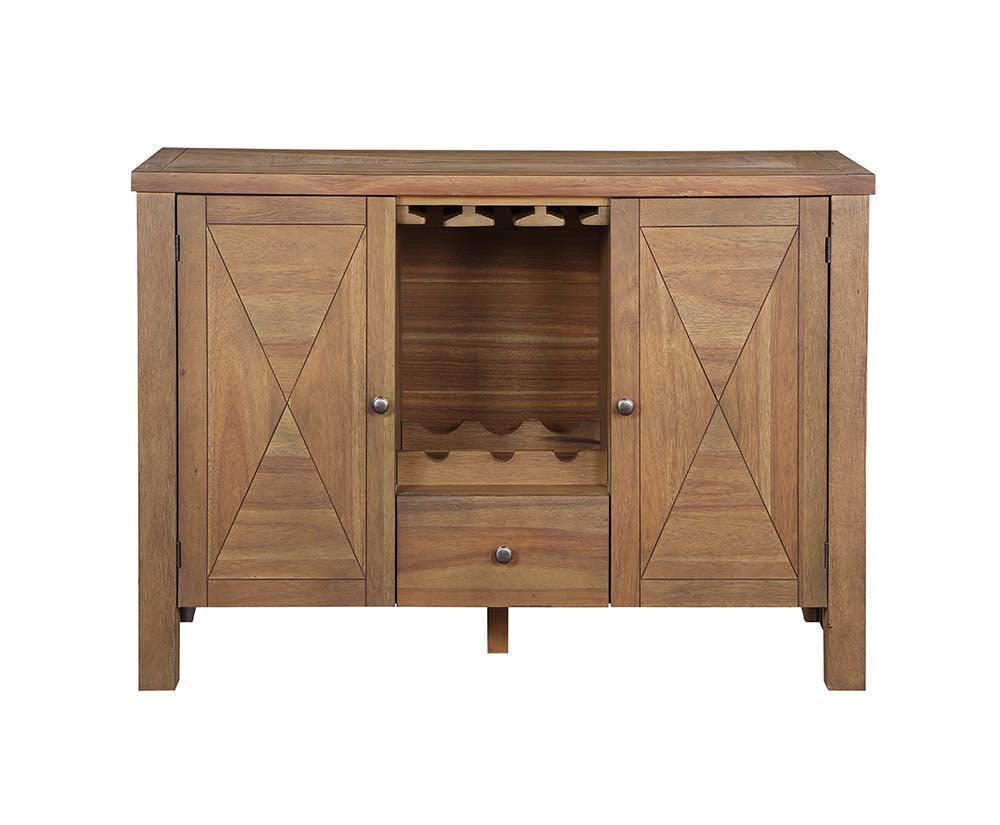 ACME Pascaline Server, Gray Fabric, Rustic Brown & Oak Finish FredCo