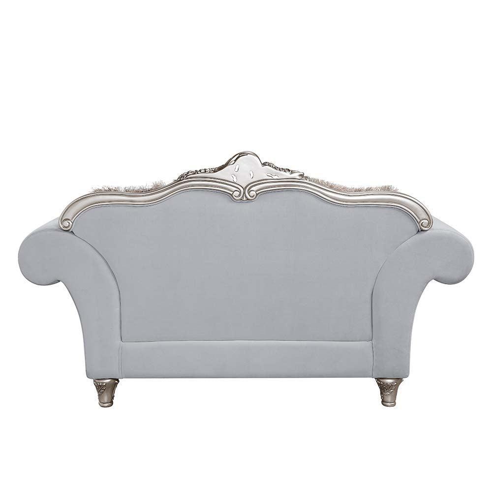 ACME Pelumi Loveseat w/5 Pillows, Light Gray Linen & Platinum Finish FredCo