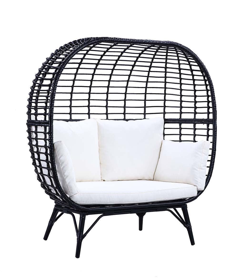 ACME Penelope Patio Lounge Chair, Cream Fabric & Black Finish FredCo