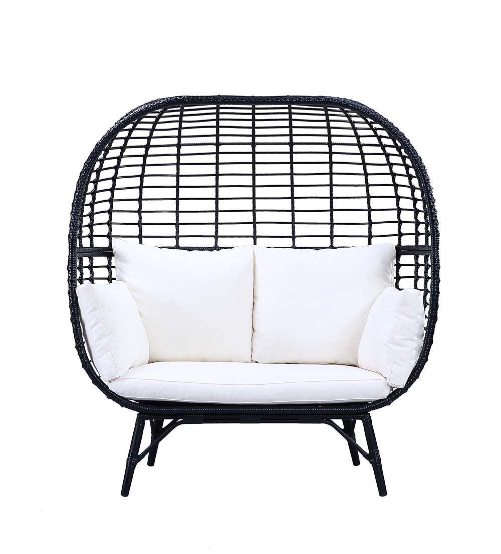 ACME Penelope Patio Lounge Chair, Cream Fabric & Black Finish FredCo