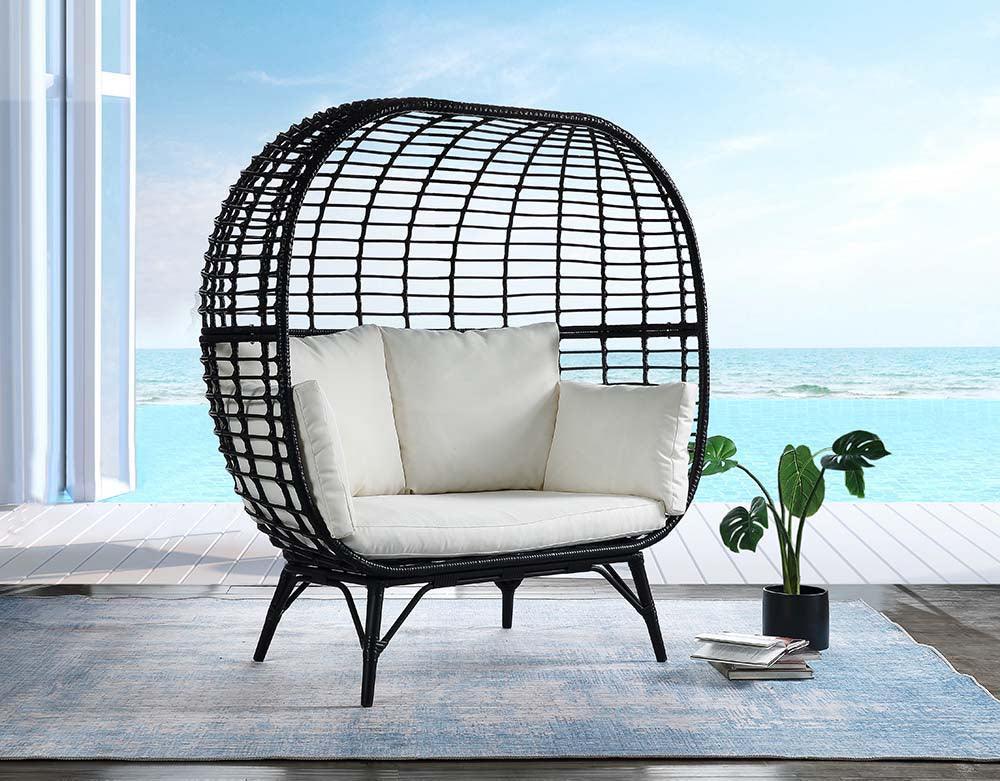 ACME Penelope Patio Lounge Chair, Cream Fabric & Black Finish FredCo