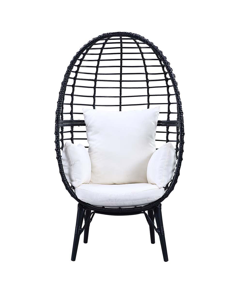 ACME Penelope Patio Lounge Chair, Light Gray Fabric & Black Finish FredCo