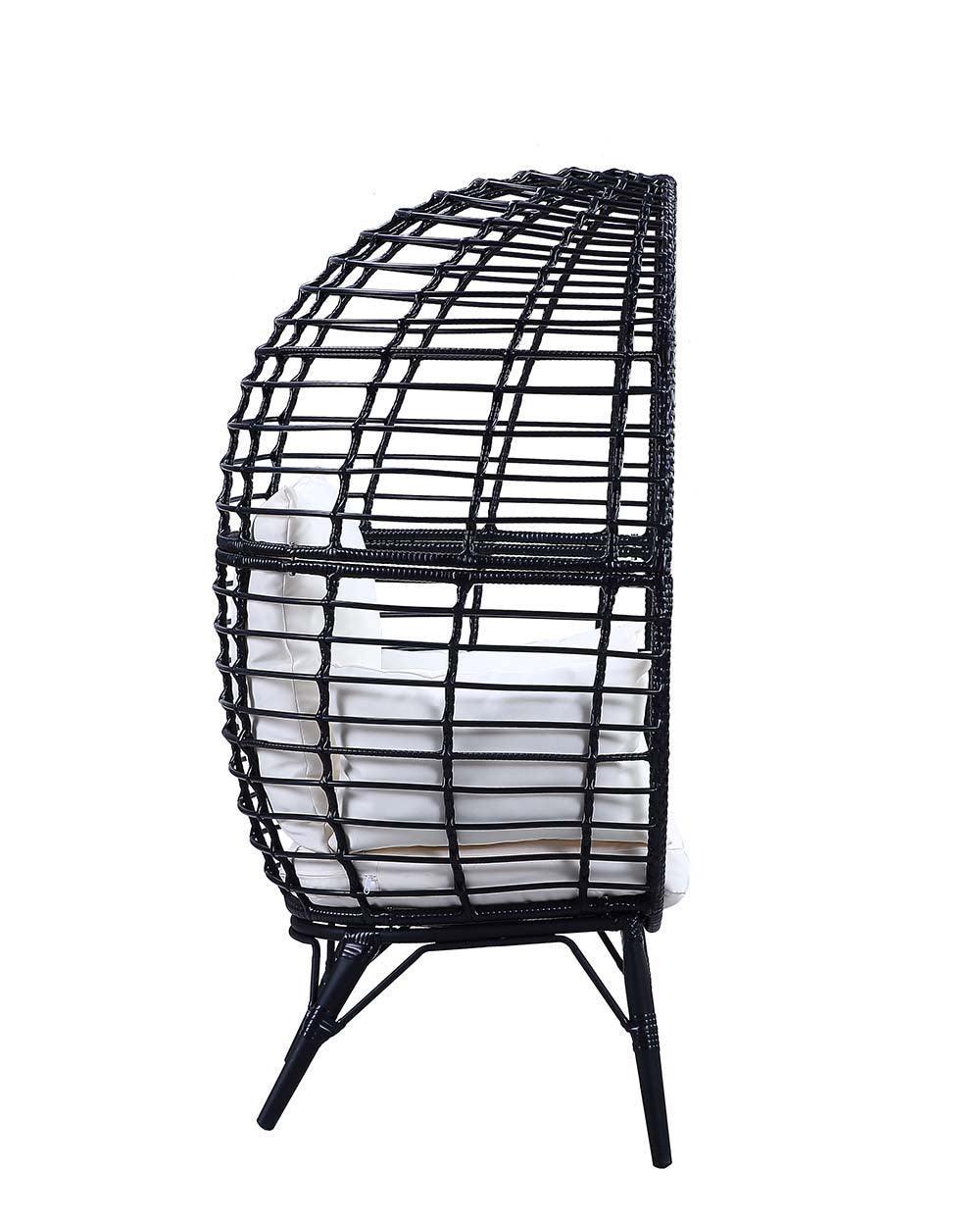 ACME Penelope Patio Lounge Chair, Light Gray Fabric & Black Finish FredCo