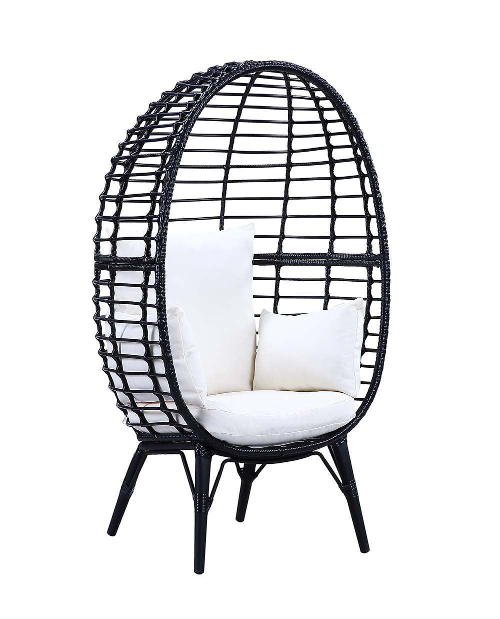 ACME Penelope Patio Lounge Chair, Light Gray Fabric & Black Finish FredCo