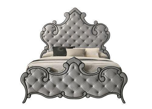 ACME Perine Eastern King Bed, Gray Velvet FredCo