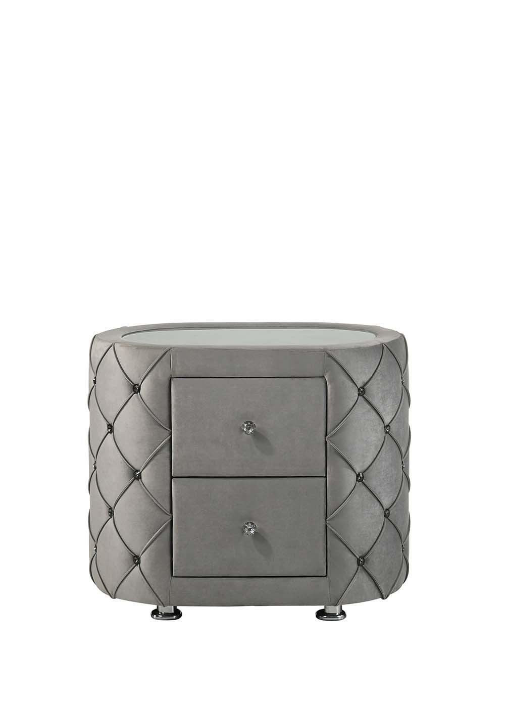 ACME Perine Nightstand, Gray Velvet FredCo