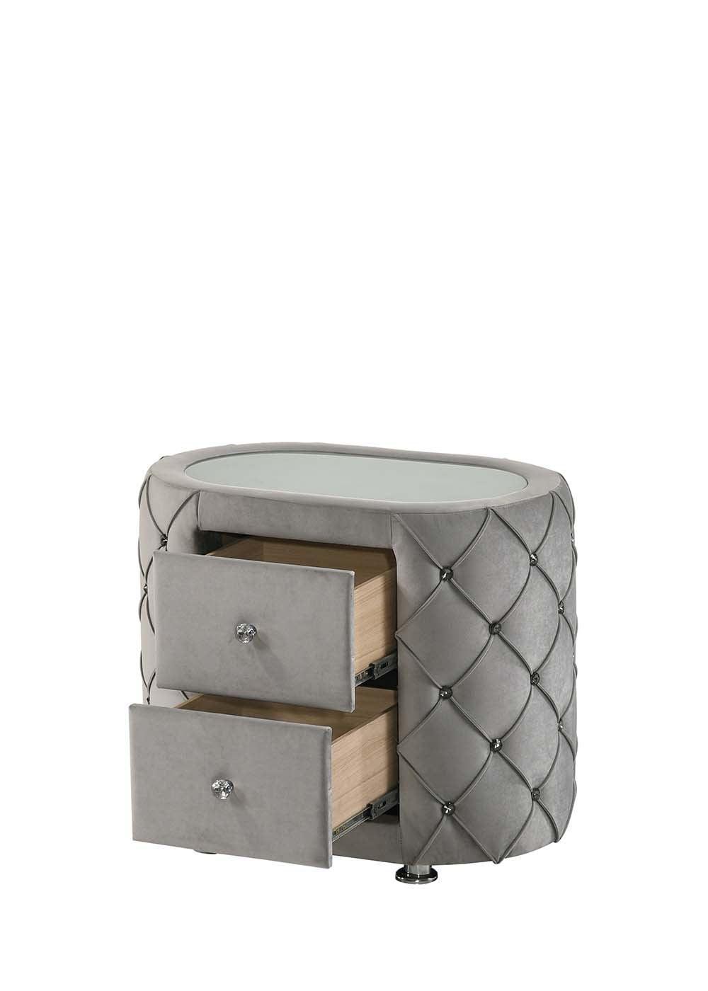 ACME Perine Nightstand, Gray Velvet FredCo