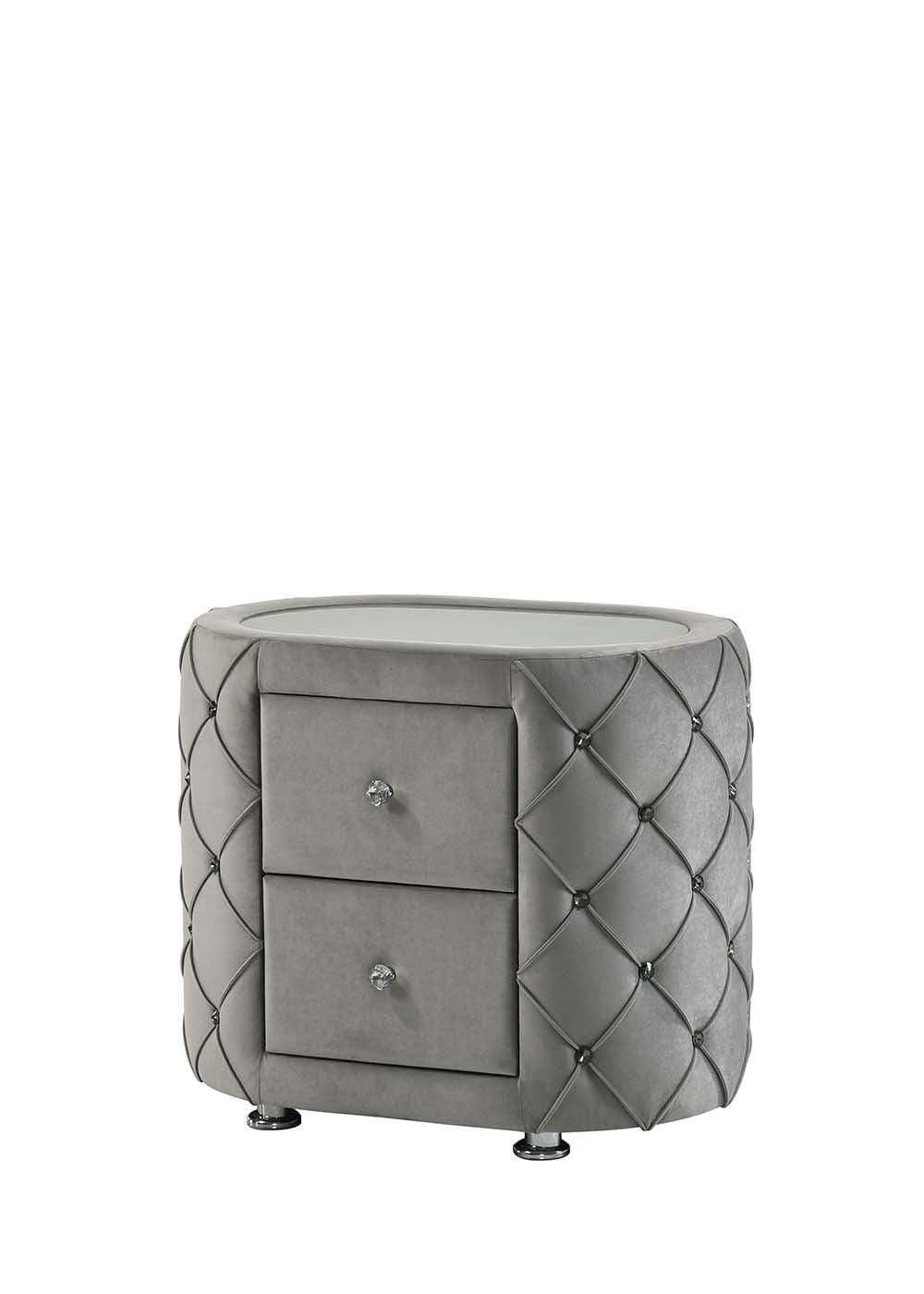 ACME Perine Nightstand, Gray Velvet FredCo