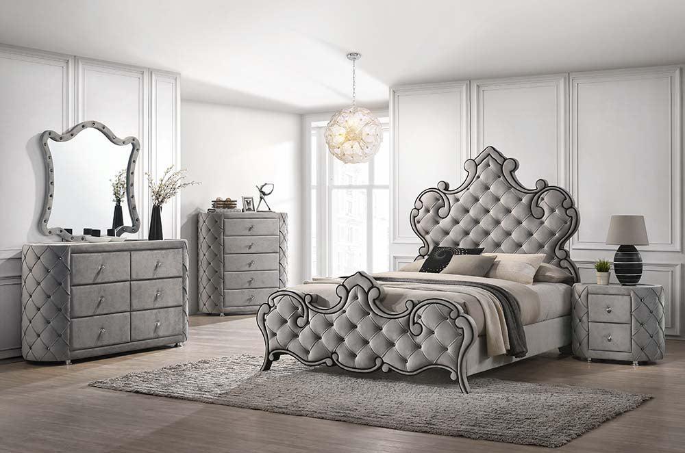 ACME Perine Queen Bed , Gray Velvet FredCo