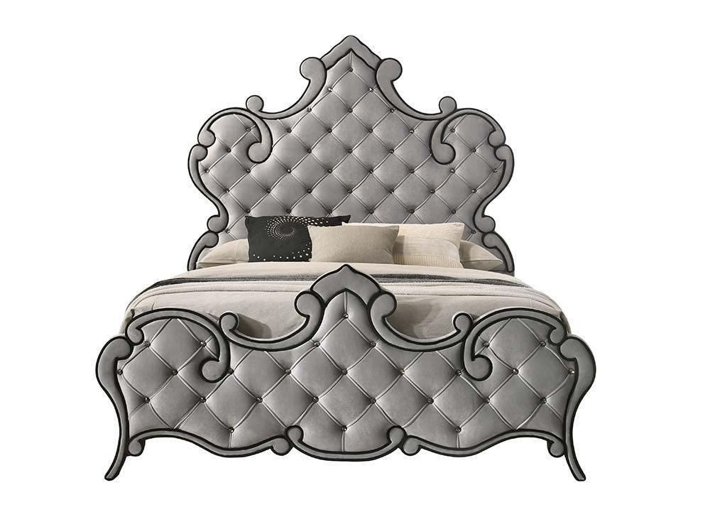 ACME Perine Queen Bed , Gray Velvet FredCo
