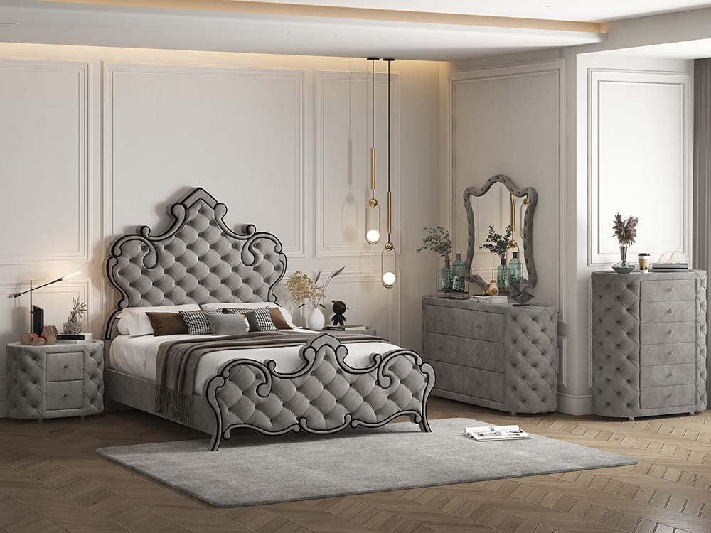 ACME Perine Queen Bed , Gray Velvet FredCo