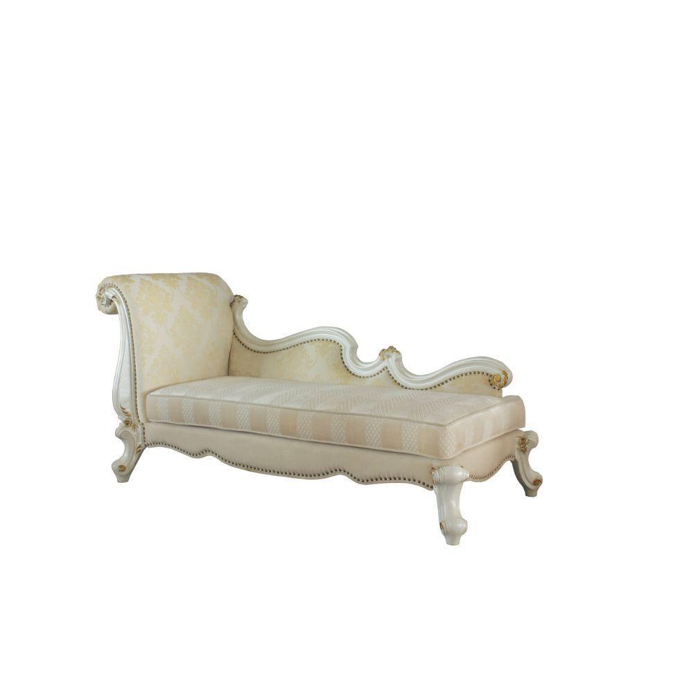 ACME Picardy Chaise w/ Pillows, Antique Pearl & Fabric FredCo