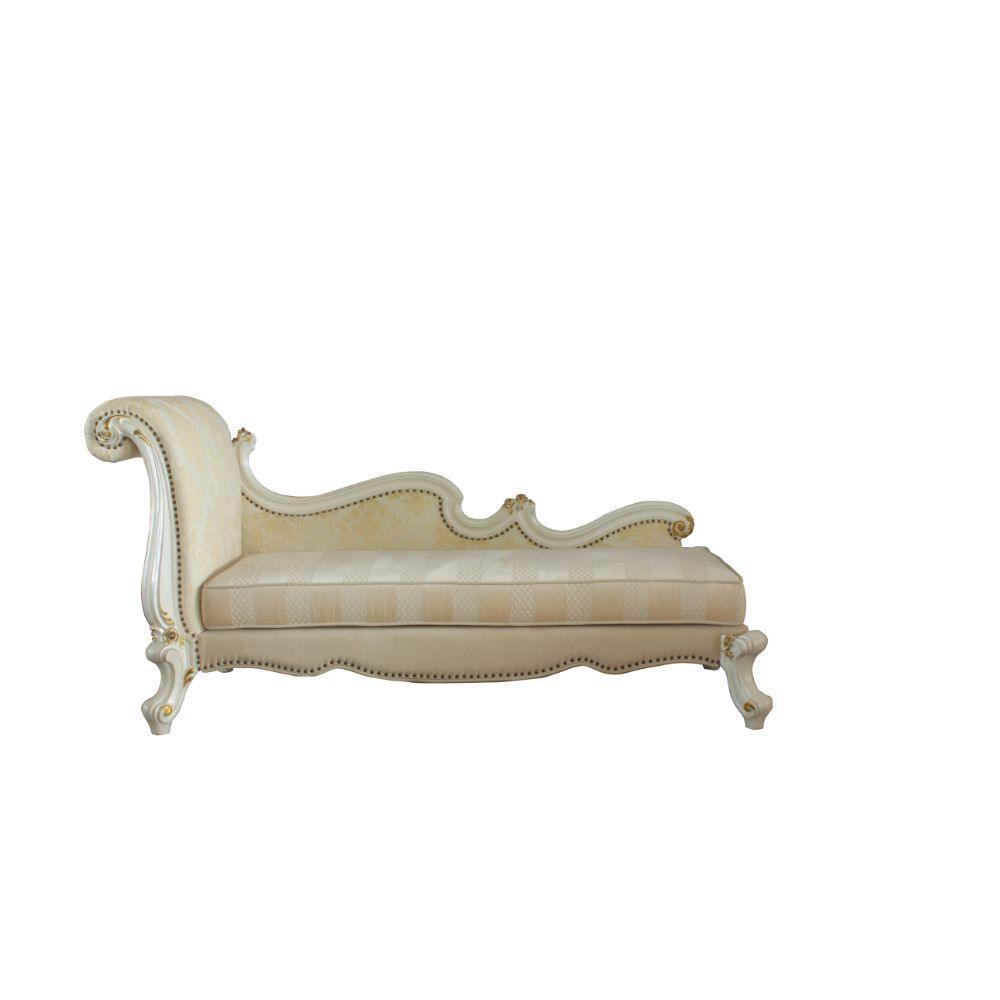 ACME Picardy Chaise w/ Pillows, Antique Pearl & Fabric FredCo