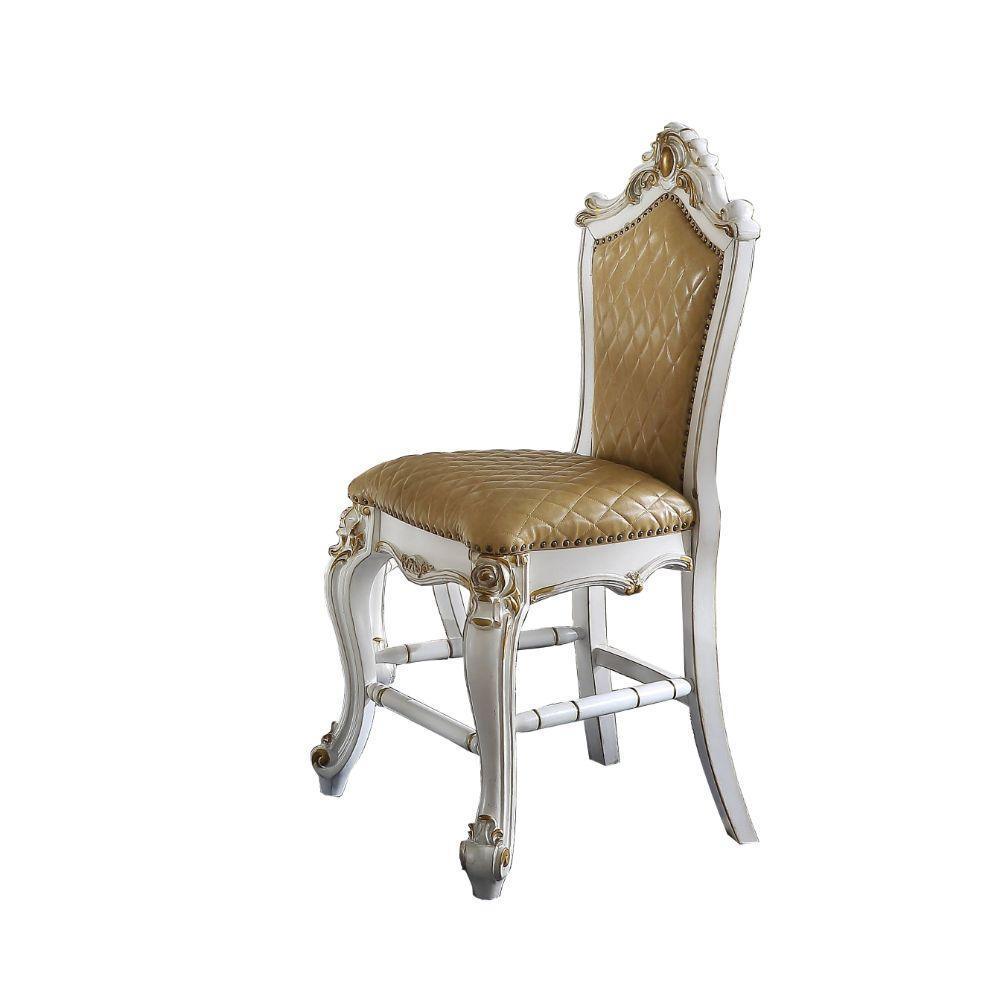 ACME Picardy Counter Height Chair (Set-2), Antique Pearl & Butterscotch PU FredCo