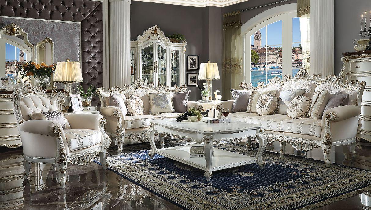 ACME Picardy II Sofa w/7 Pillows, Fabric & Antique Pearl FredCo
