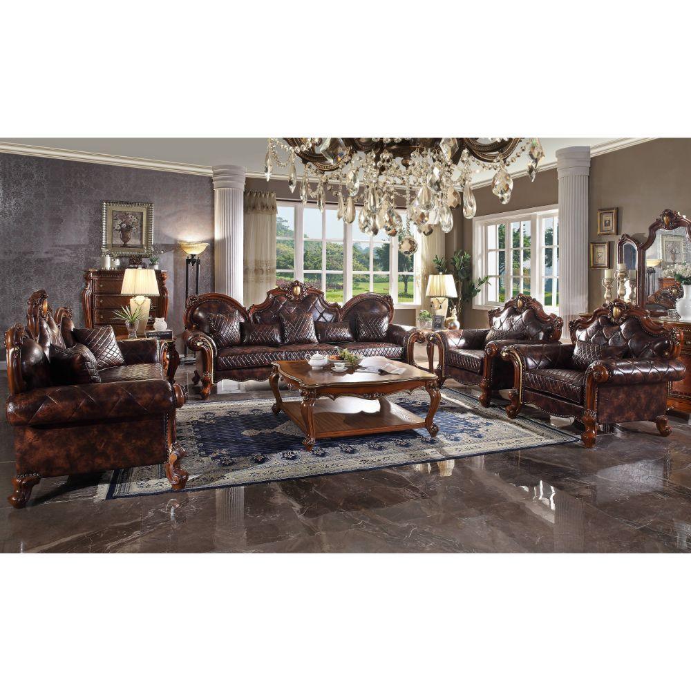 ACME Picardy Oversized Sofa w/5 Pillows, Vintage Honey Oak & PU FredCo