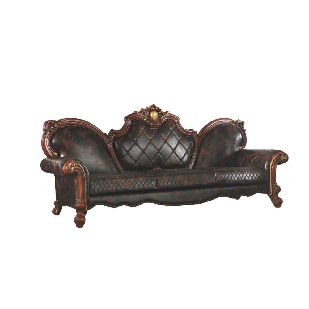 ACME Picardy Oversized Sofa w/5 Pillows, Vintage Honey Oak & PU FredCo