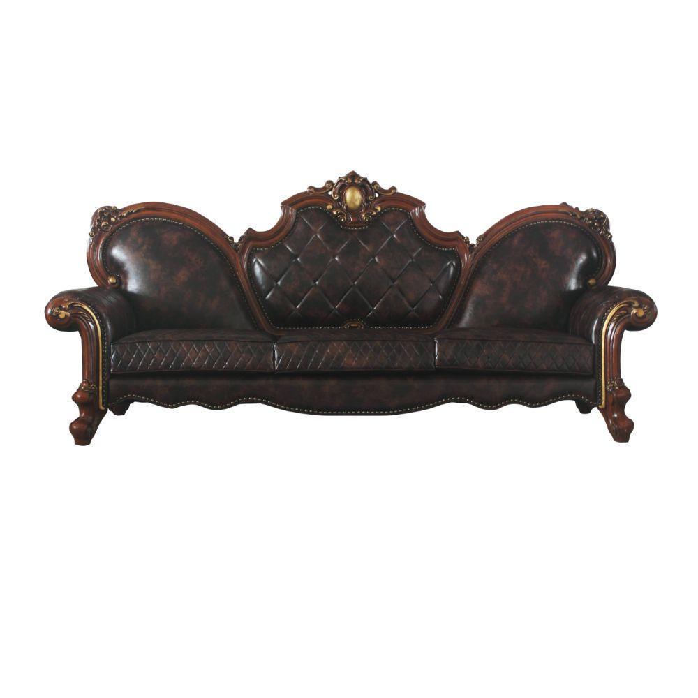 ACME Picardy Oversized Sofa w/5 Pillows, Vintage Honey Oak & PU FredCo