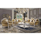 ACME Picardy Sofa w/5 Pillows, Antique Pearl & Butterscotch PU FredCo