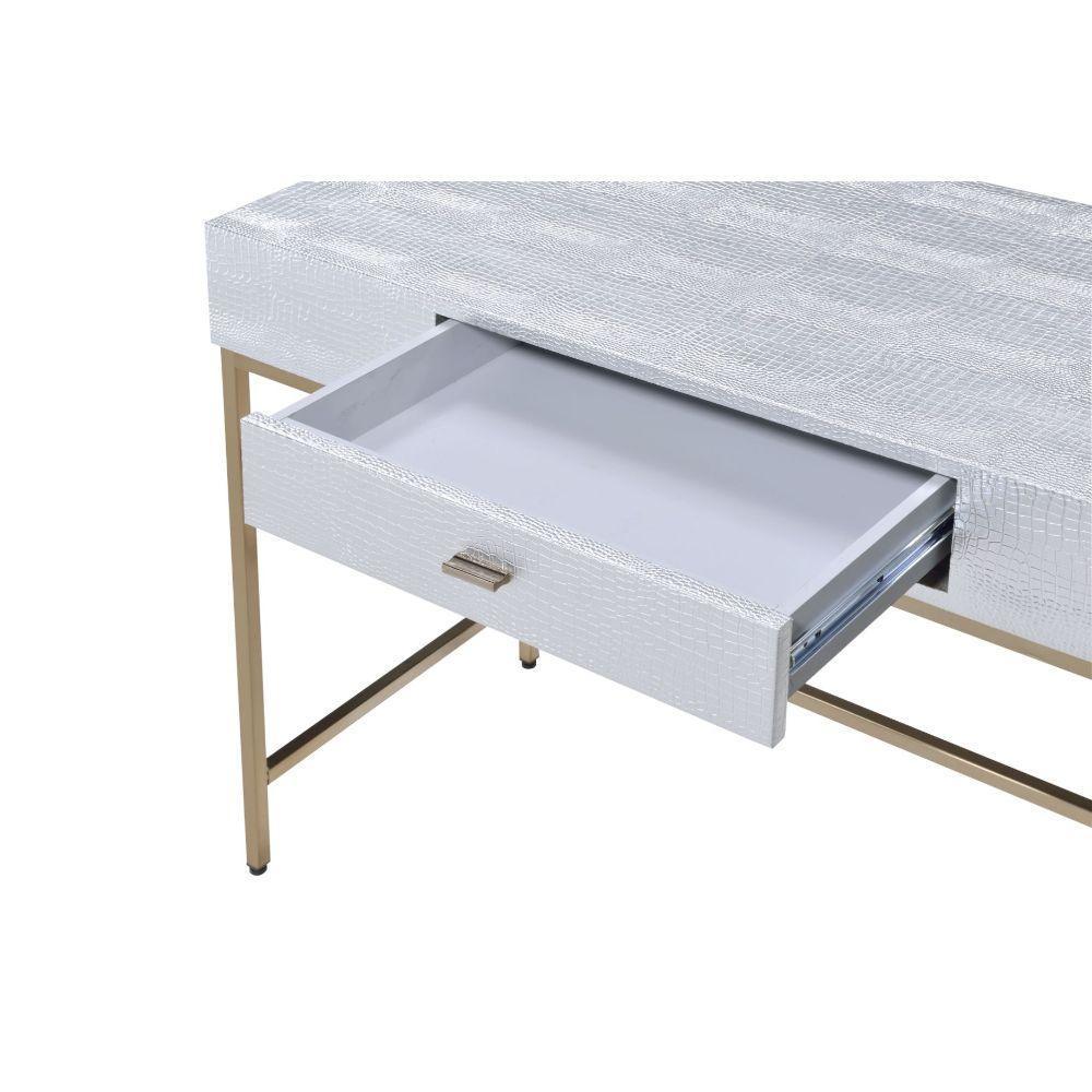 ACME Piety Vanity Desk, Silver PU & Champagne FredCo