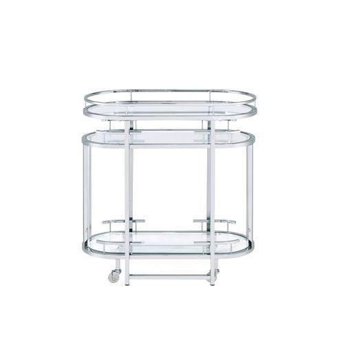 ACME Piffo Serving Cart & Bar Table, Clear Glass & Chrome Finish FredCo
