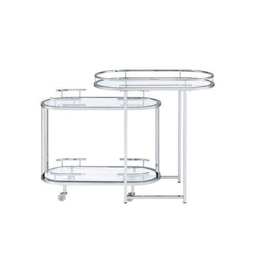 ACME Piffo Serving Cart & Bar Table, Clear Glass & Chrome Finish FredCo