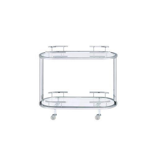 ACME Piffo Serving Cart & Bar Table, Clear Glass & Chrome Finish FredCo