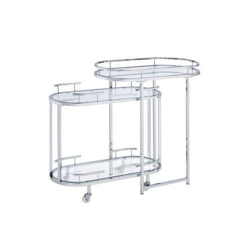 ACME Piffo Serving Cart & Bar Table, Clear Glass & Chrome Finish FredCo