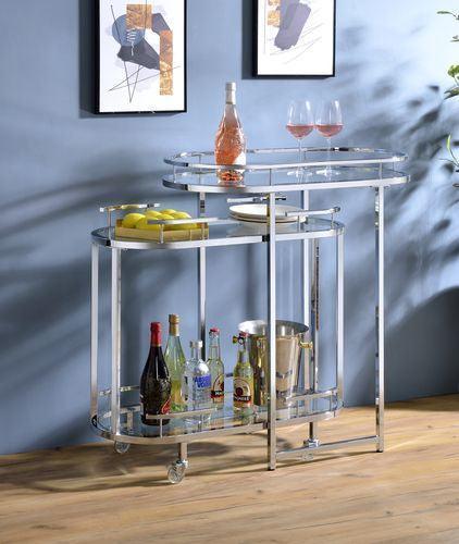 ACME Piffo Serving Cart & Bar Table, Clear Glass & Chrome Finish FredCo