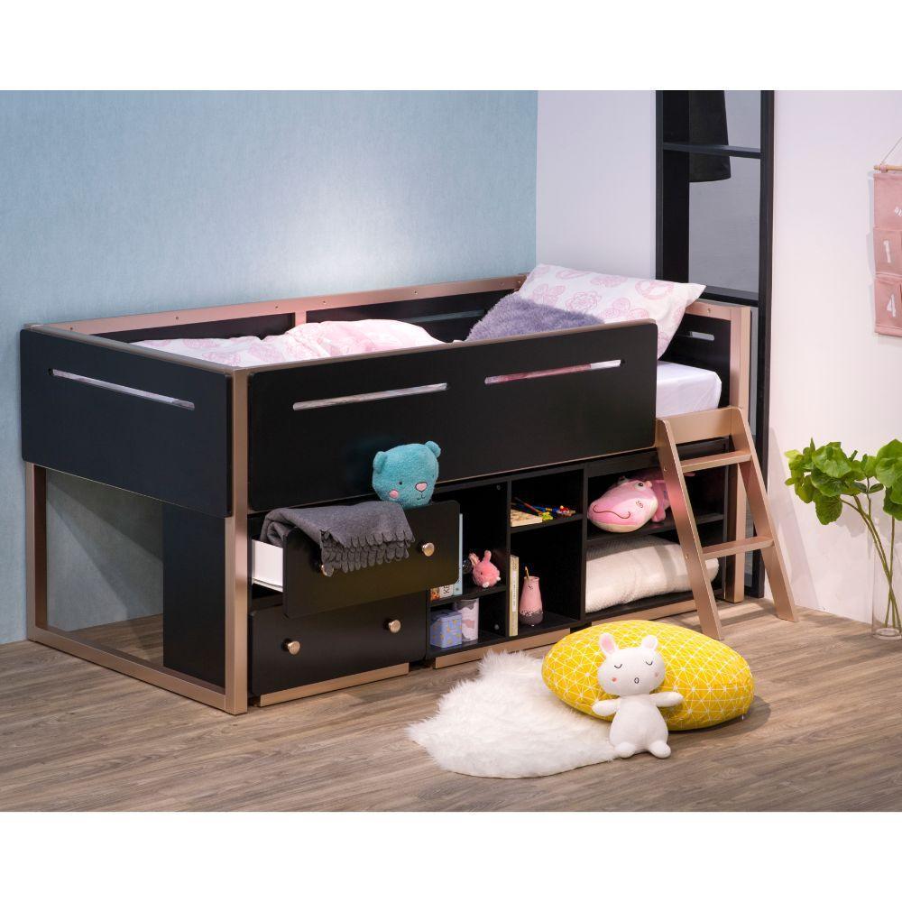 ACME Prescott Bookshelf (2 Compartments), Black & Rose-Gold FredCo