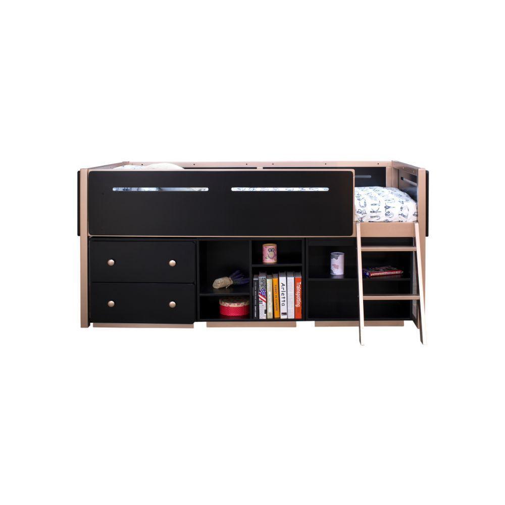 ACME Prescott Bookshelf (2 Compartments), Black & Rose-Gold FredCo