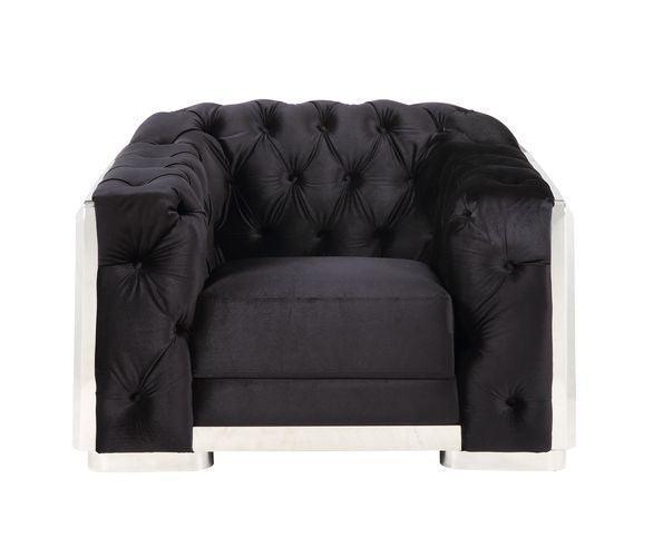 ACME Pyroden Chair, Black Velvet & Chrome Finish FredCo