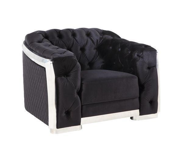 ACME Pyroden Chair, Black Velvet & Chrome Finish FredCo