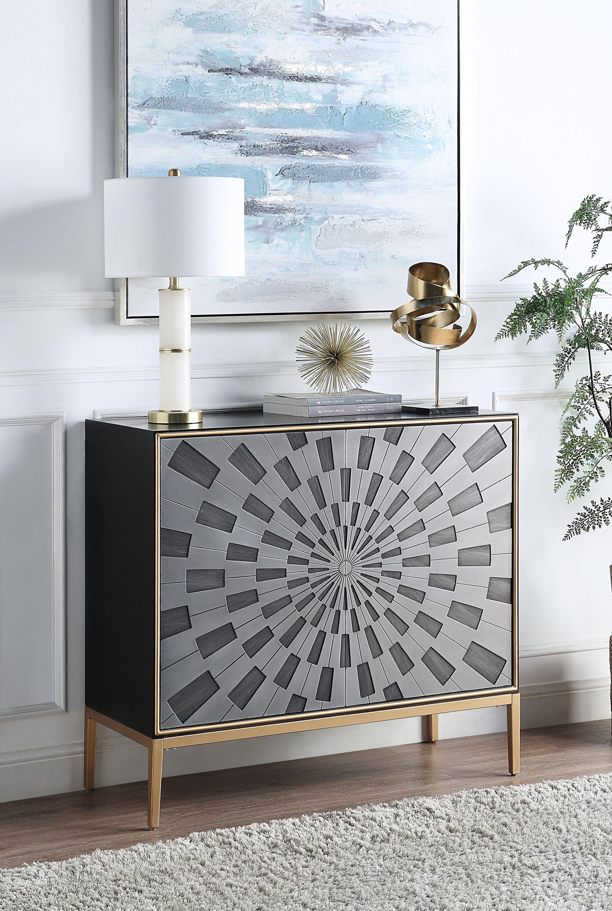ACME Quilla Console Table, Black, Gray & Brass Finish FredCo