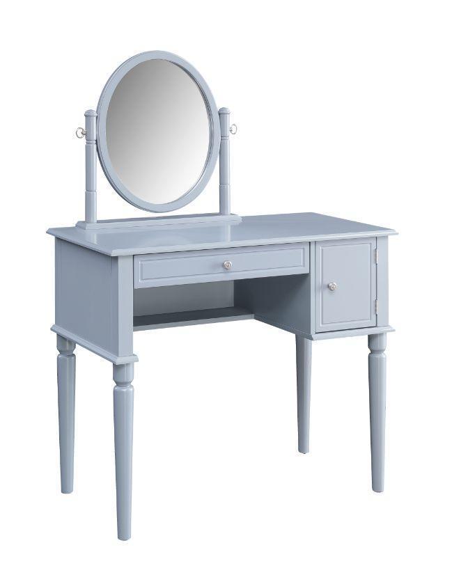 ACME Rabila Vanity Set, Cream Fabric & Gray Finish FredCo