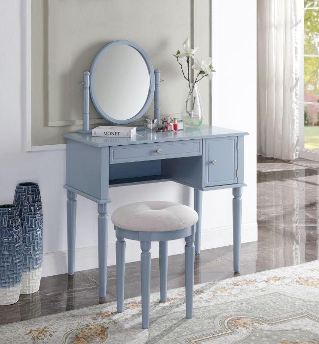 ACME Rabila Vanity Set, Cream Fabric & Gray Finish FredCo