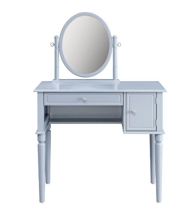ACME Rabila Vanity Set, Cream Fabric & Gray Finish FredCo