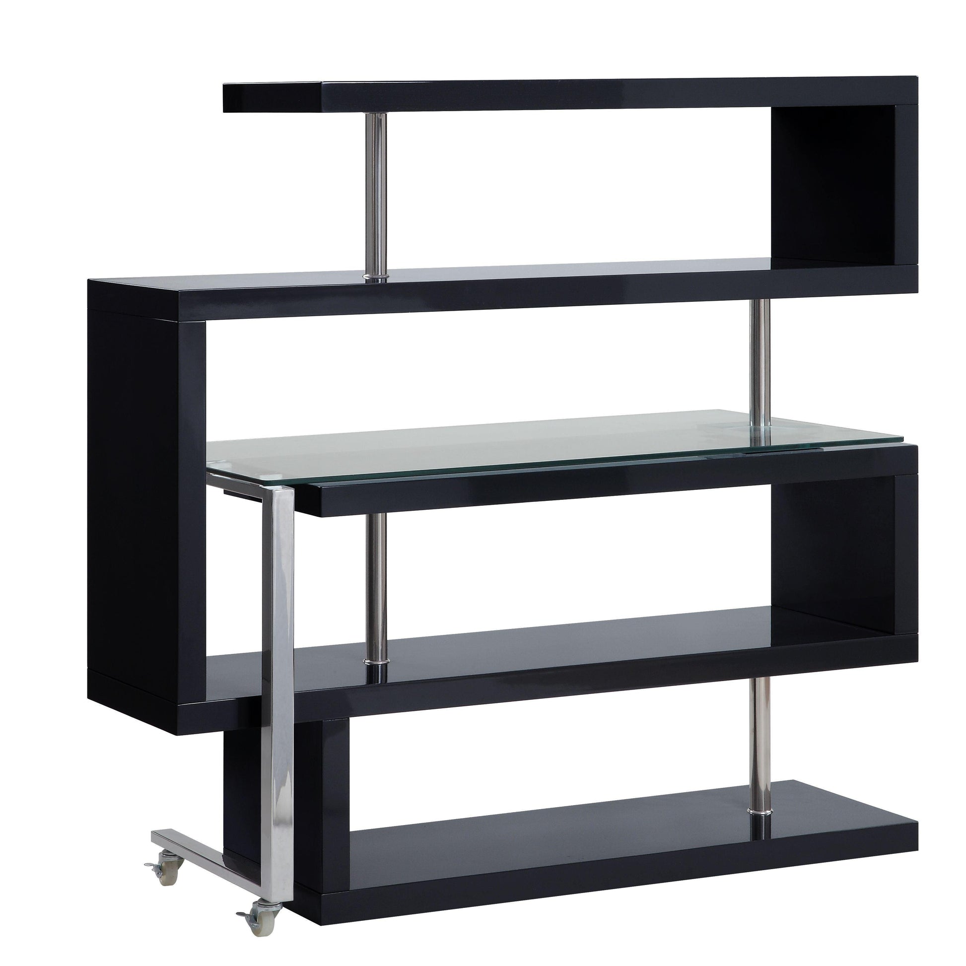 ACME Raceloma Writing Desk w/Shelf, Clear Glass, Chrome & Black High Gloss Finish FredCo