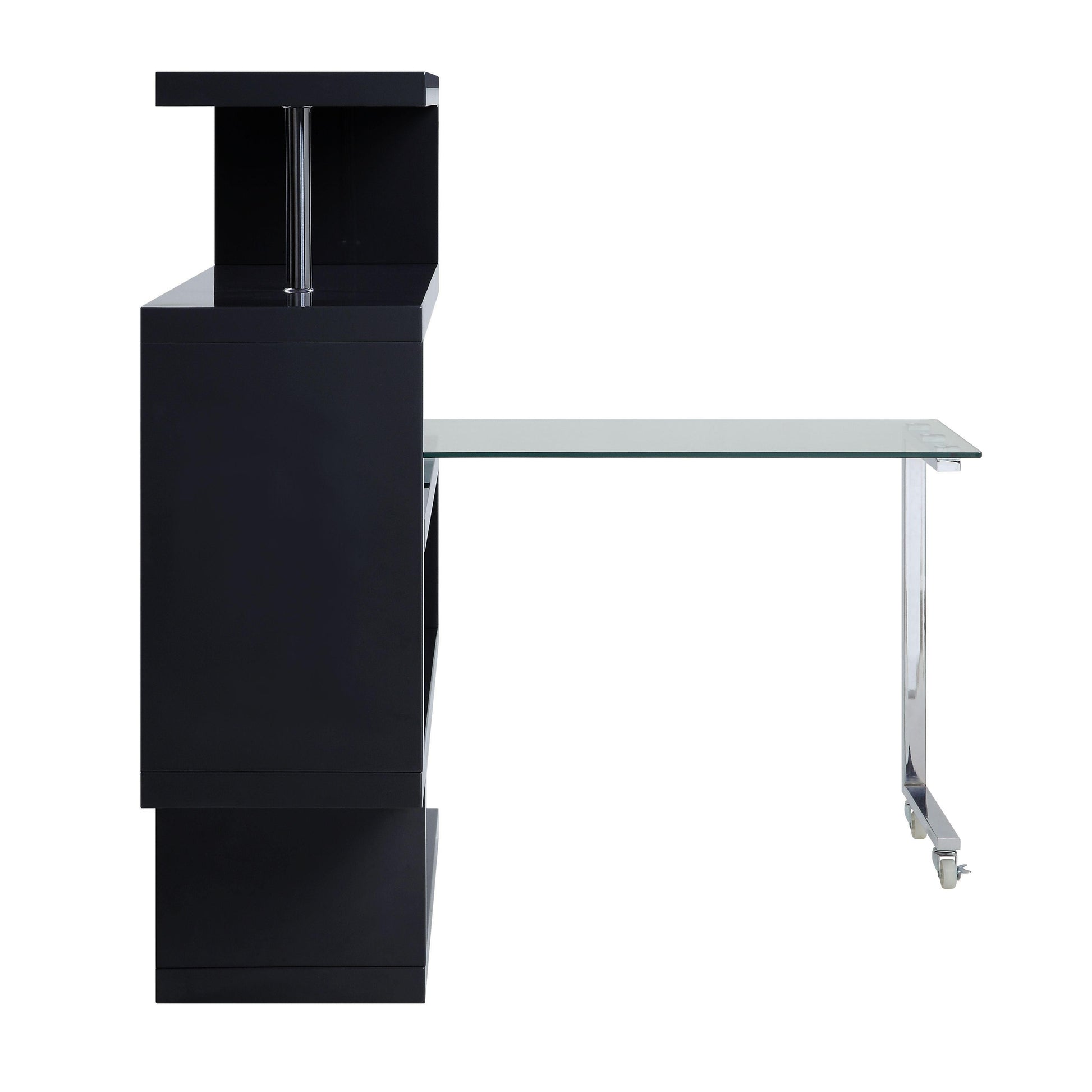 ACME Raceloma Writing Desk w/Shelf, Clear Glass, Chrome & Black High Gloss Finish FredCo